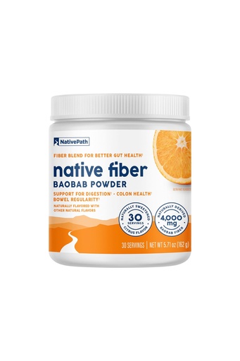 [BRSRAHAHDN4AMG3G] NativePath Organic Baobab Prebiotic Fiber Powder - Digestive Health Supplement - Natural Orange Flavor, 30 Servings