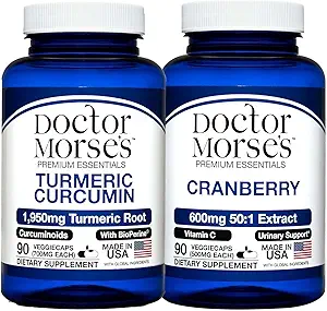 [BRSRAAYRCUHQ2E32] Doctor Morse's Turmeric Curcumin 1950mg & Cranberry 30000mg Bundle - Joint Support, Urinary Tract Health, and Immune Boost with BioPerine & Vitamin C, FDA-Registered, NSF-Certified 90 Capsules
