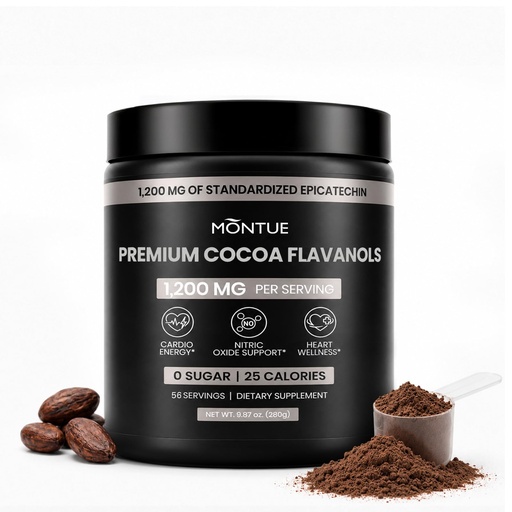 [BRSRYYYTCQCQYHY6] MONTUE High-Flavanol Cocoa Powder — 1200 mg Cocoa Flavanol & Flavonoid Complex — Contains Epicatechin, Rutin, and Theobromine; Supports Nitric Oxide Production and Heart Health; Vegan, Non-GMO; Net Weight 9.87 oz.