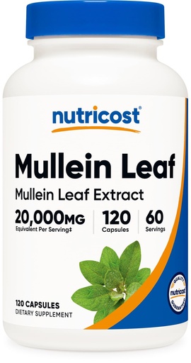 [BRSREFQKAF5W23L5] Nutricost Mullein Leaf Extract 120 Capsules for 60 Serving Per Bottle - Vegan, GMO Free and Gluten Free
