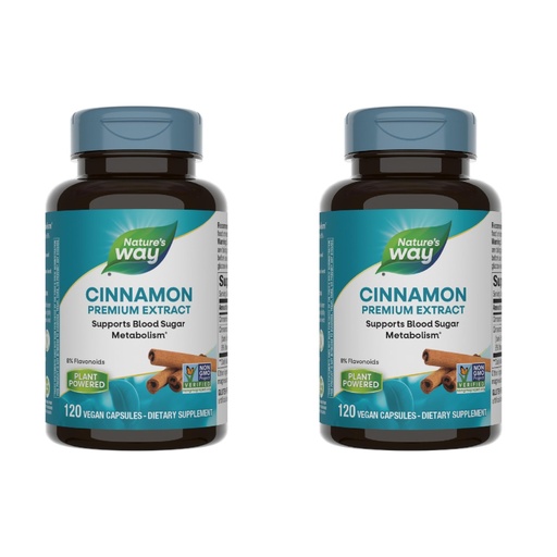 [BRSWYFT4B4IQYAAZ] Nature's Way Cinnamon Premium Extract, Supports Carbohydrate Metabolism*, Non-GMO Project Verified, Standardized to 8% Flavonoids, 120 Vegan Capsules (Packaging May Vary) - 2 Pack