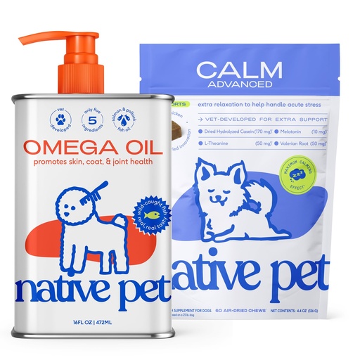 [BRSRGBATCB4BQAYU] Native Pet Advanced Calming Chews for Dogs & Omega 3 Fish Oil for Dogs & Cats - Wild Alaskan Salmon Oil Supports Joints, Heart, Reduces Shedding, & Anxiety Related Behavior