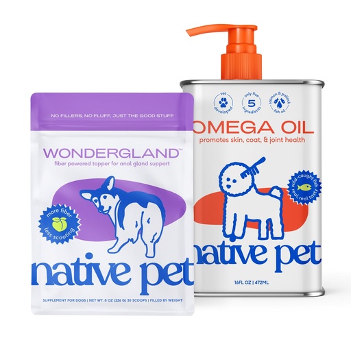 [BRSREYA7BMDWE2DJ] Native Pet WonderGland (30 Scoops) & Omega Oil for Dogs 16 Oz. - Dog Anal Gland Treatment Using Fiber for Dogs & Omega 3 Fish Oil Promotes Healthy Skin, Shiny Coat, & Strong Joints