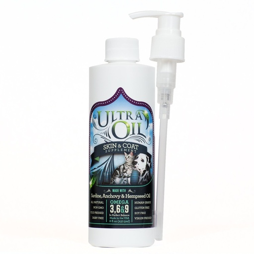 [BRSWGZYCCMPBAGTB] Ultra Oil Skin and Coat Supplement for Dogs & Cats - Hemp Seed Oil, Flaxseed Oil, Grape Seed Oil, Fish Oil for Relief from Dry Itchy Skin, Dandruff, and Allergies (8oz)