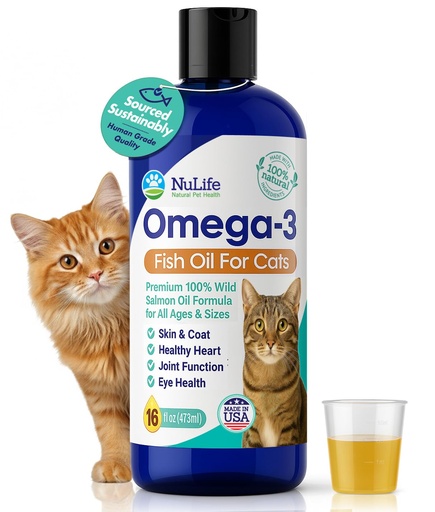 [BRSRECQEBUHRM2A3] Premium Omega 3 Fish Oil for Cats - Wild Alaskan Salmon Oil Supplement for Skin and Coat - Liquid Cat Supplement for Shedding Control & Cat Dandruff - 16oz