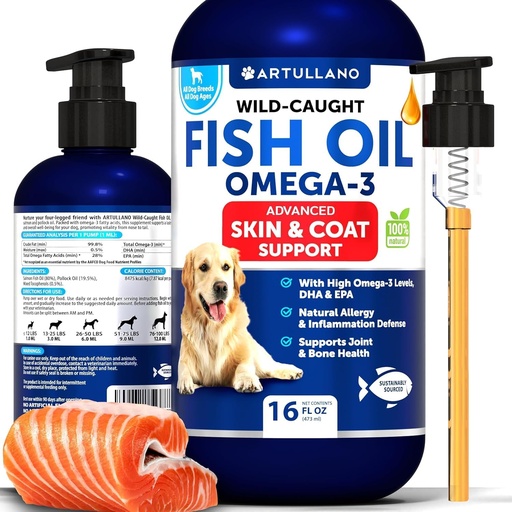 [BRSROHQLOYPGCDLZ] Omega 3 Fish Oil for Dogs - Better Than Salmon Oil - Skin and Coat Defense Liquid Supplement for Allergy Relief - High EPA & DHA for Shedding, Mobility, Itching, Joint & Bone Health Support - 16 FL OZ