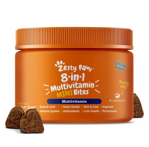 [BRSW2H36B4FAKGY3] Zesty Paws Dog Multivitamin, Chewable Dog Vitamins and Supplements for Hip & Joints, Skin & Coat, Omega 3 Fish Oil for Dogs- Senior & Puppy Multivitamin - Chicken Mini Bites- 90ct