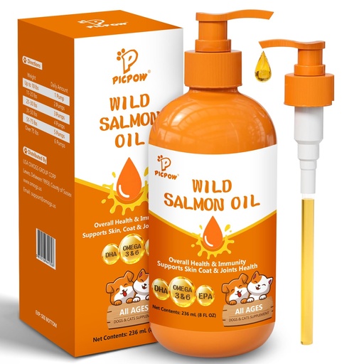 [BRSREAYLDIAQAD3K] Wild Alaskan Salmon Oil for Dogs & Cats, Fish Oil Omega 3 Supplements with EPA & DHA, Support Skin & Coat, Itchy Relief, Immune, Joints & Heart Health, 8 oz