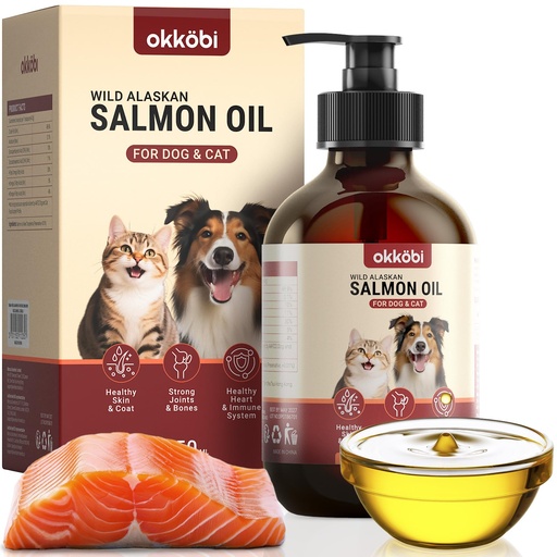 [BRSREEAFCUJWGET7] Wild Alaskan Salmon Oil for Dogs & Cats - Pure Fish Oil for Dogs with Omega 3, EPA & DHA Supplements for Skin & Coat, Heart & Immune System, Joint and Brain Support - 8.5 oz