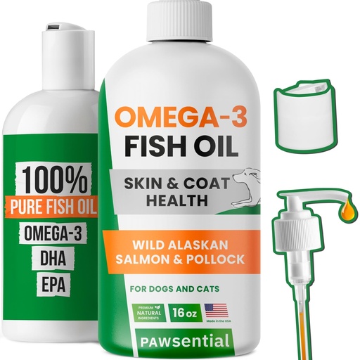 [BRSRAHT4A4IR6DQV] Omega 3 Fish Oil for Dogs - Made with Wild Alaskan Salmon Oil for Dogs; Liquid Fish Oil Supplement for Pets with Omega 3 EPA+DHA Fatty Acids; Real Ingredients, Real Taste — Trusted by Vets!
