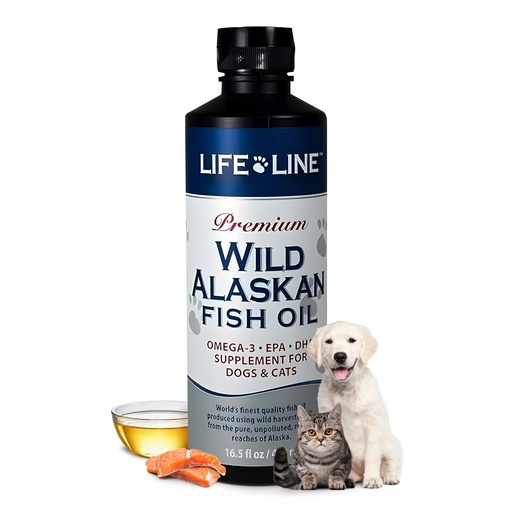 [BRSWIGYZBINR2ETI] Life Line Pet Nutrition Wild Alaskan Fish Oil Omega-3 Supplement for Skin & Coat – Supports Brain, Eye & Heart Health in Dogs & Cats, 16.5oz