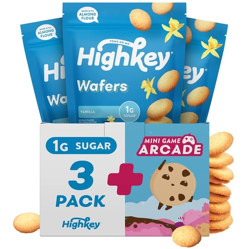 [BRSWYBAHOINRAYDU] HighKey Gluten Free Vanilla Wafer Cookies - 3 Pack Low Carb Keto Snack Sugar Free Dessert Diabetic Snacks Healthy Diet Friendly Food Sweet for Adults Almond Flour Cookie Zero Sugar Added Protein Treat