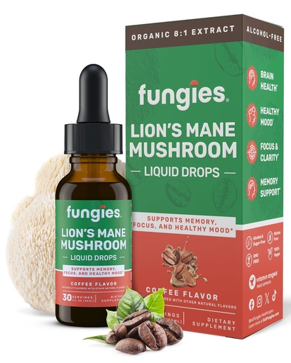 [BRSRABT3AUBQGH3H] Fungies Lion's Mane Mushroom Liquid Drops, Coffee - Tincture with Lions Mane Extract Supports Brain Fog, Focus, Memory & Healthy Mood - Mushroom Complex Supplement for Adults - 30 Servings