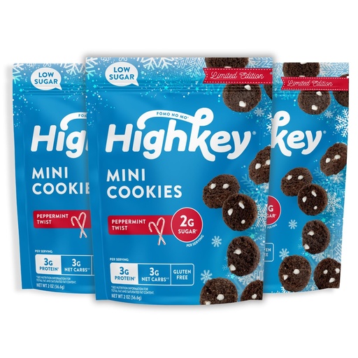 [BRSREAIECENRE3DG] HighKey Seasonal Peppermint Cookies - Low Carb, Low Sugar, Gluten Free, Grain Free, Keto Snack - Diet Friendly Sweets - 2 Ounce (Pack of 3)