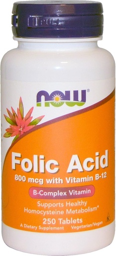 [BRSWIYYPOMNWGAI7] NOW Folic Acid 800mcg, 250 Tablets (Pack of 4)