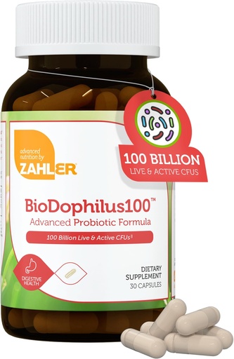 [BRSWKZAFAEJQ2FI3] Zahler BioDophilus100-100 Billion Probiotic - 100 Billion CFU 11-Strain Gut Health Probiotic Supplement - Prebiotics/Probiotics for Digestive Health, Probiotics for Women and Men. (30 Ct)