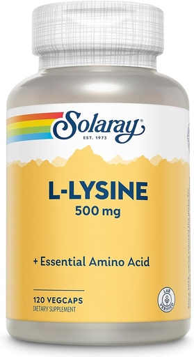 [BRSWIYTYO4GW2H36] SOLARAY L Lysine 500 mg Capsules - Free-Form Essential Amino Acids Supplement - Powerful Wellness Support with L-Lysine Amino Acid - Lab Verified, 60-Day Guarantee, 120 Servings, 120 VegCaps