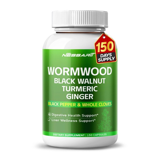 [BRSRAGAPO56BE332] Wormwood Capsules with Black Walnut, Turmeric, Ginger, Whole Cloves, Fennel, Peppermint & Black Pepper, Botanical Supplement, 150 Count