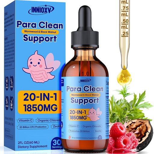 [BRSRGBA6AV7BGYDO] Parasite Cleanse for Humans & Kids - 20-in-1 Herbal Blend with Wormwood, Black Walnut, Zeolite & Chlorella, 20 Billion Probiotics Liquid, Alcohol-Free Digestive & Gut Support, 30 Servings