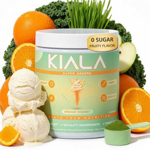 [BRSREFAZCJYGMGT2] Kiala Nutrition Super Greens, Organic Greens Powder with Spirulina & Chlorella for Digestion, Gut Health, Immunity, Adaptogens, Energy, Gluten Free, Vegan, Sugar Free, Orange Sherbet, 30 Servings