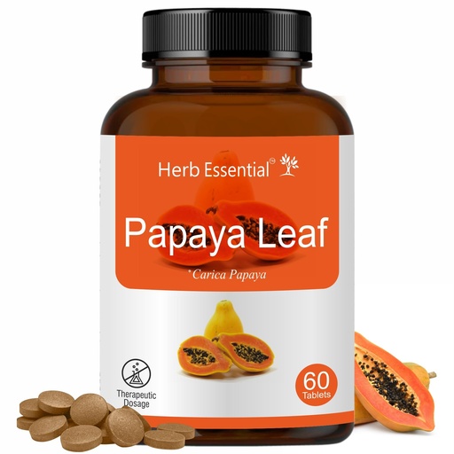[BRSWGFTRC4IGCDLD] Herb Essential Papaya Enzyme Tablets 500mg (60 Count), Vegetarian, Non-GMO, Gluten-Free Formula with Tropical Flavor, Natural Enzyme Supplement