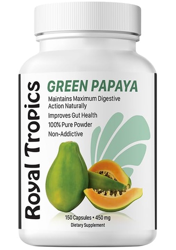 [BRSWYZA3PMMR4H3K] Royal Tropics Digestive Enzyme Powder - Improves Digestion Made from 100% Pure Green Papaya Enzyme - Natural Breakdown of Lipids & Proteins for Faster Absorption 150 Capsules