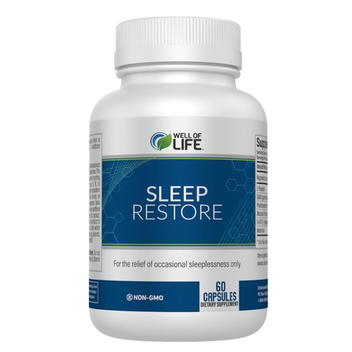 [BRSRAZA3B4FQIYD3] Well of Life Sleep Restore Supplement with Melatonin & Magnesium – Tranquil Sleep Support with L-Theanine GABA 5-HTP | Supports Relaxation & Calm Night Routine | 60 Vegan Capsules
