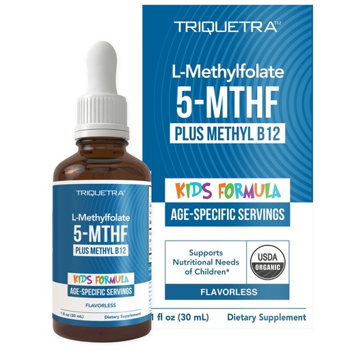 [BRSRECT2AUPQOADG] Organic Kids Methylfolate + Methyl B12 Cofactor - Flavorless, Sublingual Form - 5-MTHF Form, Superior Form of Folate - Adjustable Dosing for All Ages - Mood, Behavior, Cognition - 1 oz.