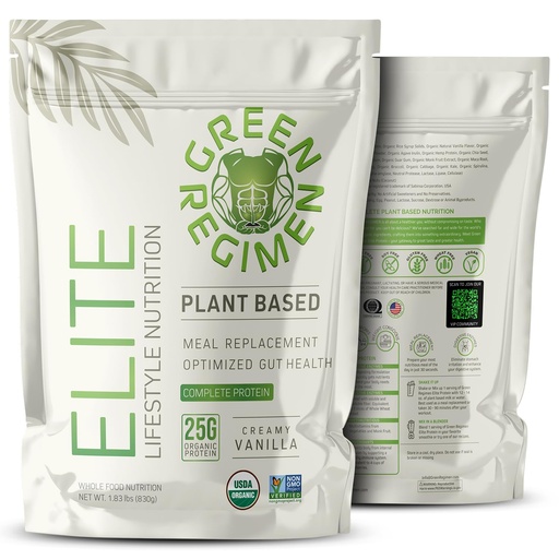 [BRSROBL3DMORSCY2] Green Regimen Elite Plant-Based Protein Powder - 25g Complete Hemp & Pea Protein, Meal Replacement High-Protein Vegan Shake, NonGMO, Gluten-Free, Dairy-Free, Low Carb - (Vanilla - 1 Month Supply)