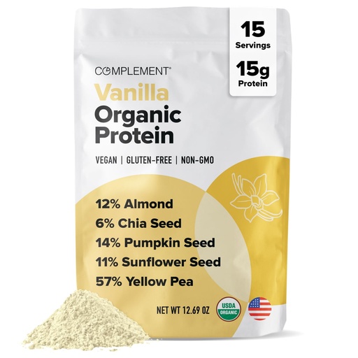 [BRSREZYTBB6RA2T5] Complement Vegan Vanilla Protein Powder - Organic Protein Low Carb, Low Calorie, Sugar Free, Soy Free, Non-GMO, Gluten Free - 15g Yellow Pea, Pumpkin Seed Plant-Based Protein (15 Servings)