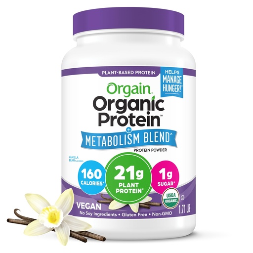 [BRSREHQOCUCGCC3A] Orgain Organic Protein + Metabolism Blend Powder, Vanilla Bean - 21g Plant Protein, 5g Prebiotic Fiber, No Lactose Ingredients, Low Sugar, Non-GMO, for Shakes & Smoothies, 1.71 lb