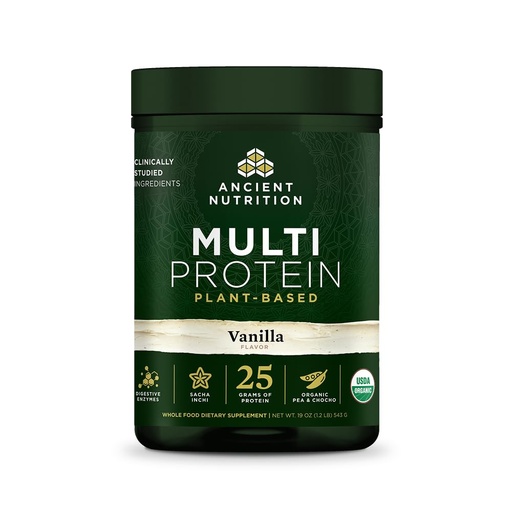 [BRSRECT7OYBRSCIZ] Ancient Nutrition Organic Multi Protein Plant Based Powder, 25g Protein, Hydrolyzed Pea Protein, Digestive Enzymes & Probiotics, Supports Muscle & Gut Health, Vanilla, 15 Servings