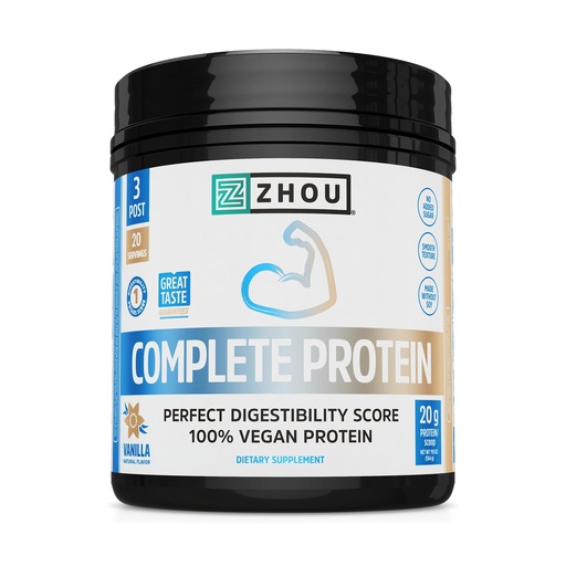 [BRSRGA3RCQAWAYLH] Zhou Complete Protein - Advanced Vegan Protein Powder Crafted for Lean Muscle Mass Support and a Perfect Digestibility Score - No Added Sugar - 20 Servings, 19.9 OZ
