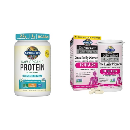 [BRSROAINAF5A2EYY] Garden of Life Organic Vegan Unflavored Protein Powder 22g Complete Plant Based Raw Protein & BCAAs Plus Probiotics & Digestive Enzymes for Easy Digestion &