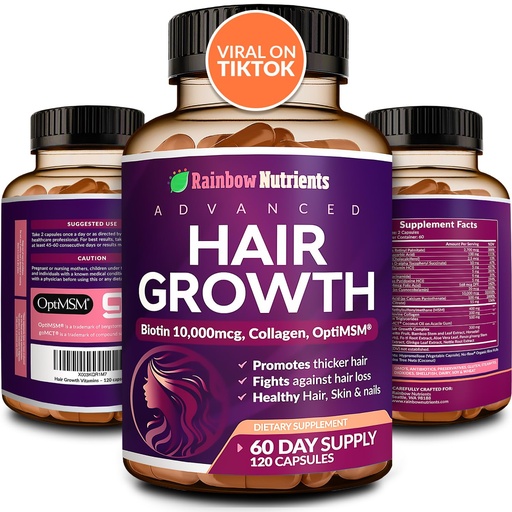 [BRSRMCYQA4JRMEI4] Hair Growth Vitamins for Women | Biotin 10,000mcg, Collagen, Patented OptiMSM®, goMCT®, Saw Palmetto | Naturally Regrow Stronger & Healthier Hair, Skin and Nails | Stops Hair Loss | 60 Day Supply