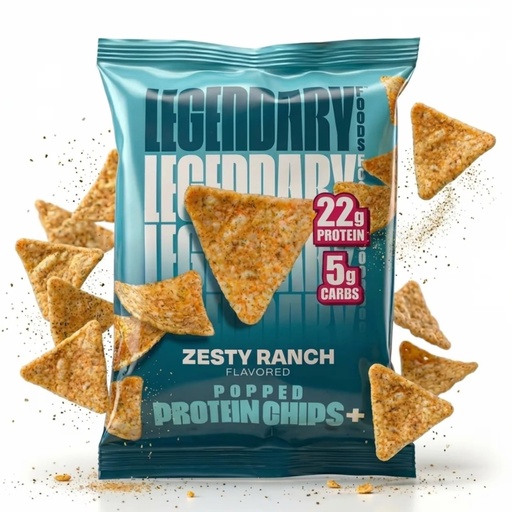 [BRSREFACCQBAEFDK] Legendary Foods Zesty Ranch Protein Chips - Popped Tortilla Style - 22g High Protein, 4g Net Carbs, Low Sugar, Gluten Free, Keto Snack Packs - 10 Pack - Healthy Crunchy Chips