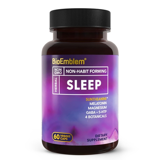 [BRSWGCQBB4CGKCTZ] BioEmblem Natural Sleep Aid for Adults with Melatonin, Valerian Root, Suntheanine & More | Healthy Sleep Supplement | Herbal Sleeping Pills | 60 Capsules