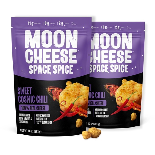 [BRSREBL7PIHGOGTG] Moon Cheese Space Spice, Sweet Cosmic Chili, Crunchy, Protein-Rich Cheese Snack Chips, Keto Friendly, 100% Real Cheese, Low Carb, Gluten-Free, Low Sugar, 10 oz bags (Pack of 2)