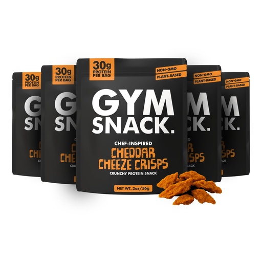 [BRSRGYYNOVYRUA32] Gym Snack Cheddar Cheeze Protein Crisps (5 Pack, 2 oz Bags) – Plant-Based Crunchy Pea 30g Protein Snack, Low Carb Chips, Gluten Free, Vegan & Keto-Friendly