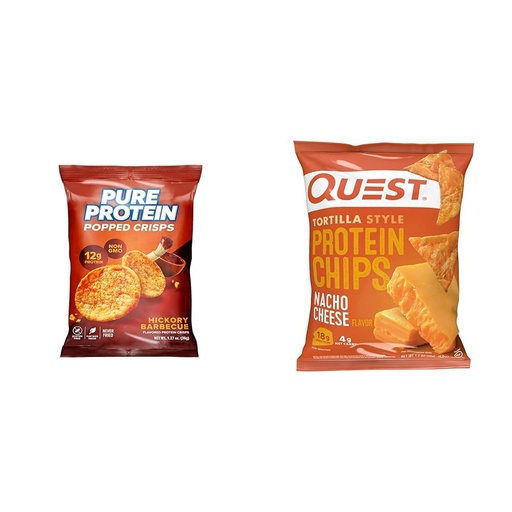 [BRSRAYYYCINQGDI6] Pure Protein 12G Protein Hickory BBQ Popped Crisps 12 Count & Quest Nacho Cheese Protein Chips 18G Protein 12 Count