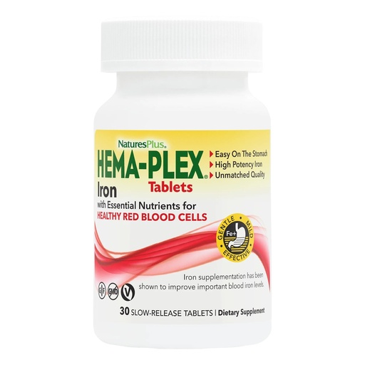 [BRSRM23RO4PQ2HTG] NaturesPlus Hema-Plex Iron - 30 Slow-Release Tablets - 85 mg Chelated Iron - Total Blood Health - with Vitamin C & Bioflavonoids - Non GMO, Vegetarian & Gluten Free - 30 Servings