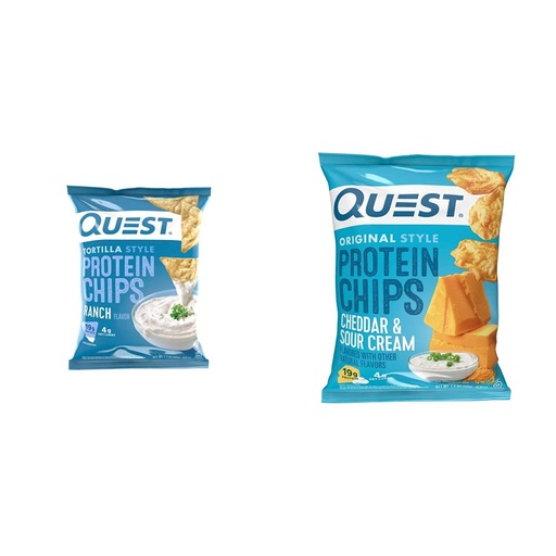 [BRSROYL2AR5GMG3P] Quest Nutrition Protein Chips Bundle - Ranch, Cheddar & Sour Cream (Pack of 24)