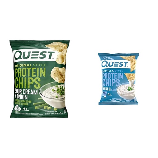 [BRSROAIKC57RMAA6] Quest Nutrition Protein Chips, Sour Cream & Onion, High Protein, Low Carb, Pack of 12 & Tortilla Style Protein Chips, Ranch, Baked, 19g Protein