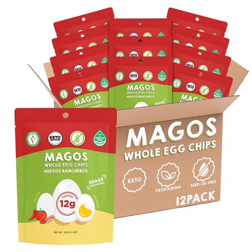 [BRSREGIKBECRG33X] Magos Egg Chips – Huevos Rancheros, Healthy Snack, High Protein Low Carb, Light Cracker-Style Crunch, 1.1 oz Bags – Keto, Vegetarian & Carnivore Friendly, No Gluten Ingredients (12-Pack)