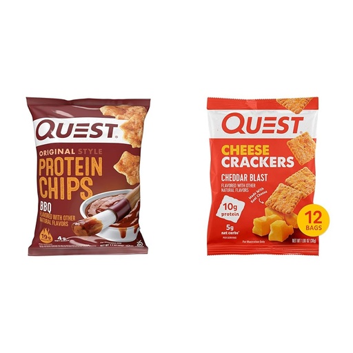 [BRSROBQCC4ORUALZ] Quest Nutrition Protein Chips, BBQ, High Protein, Low Carb, 1.1 Ounce (Pack of 12) & Cheese Crackers, Cheddar Blast, High Protein, Low Carb, Made with Real Cheese, 12 Count (1.06 oz bags)