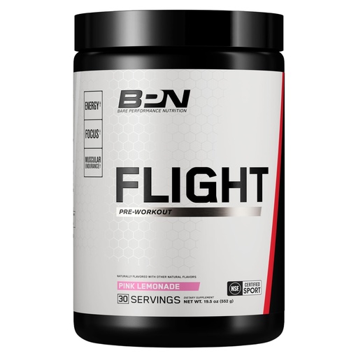 [BRSWYZAHOAFQY3DP] BARE PERFORMANCE NUTRITION BPN Flight Pre Workout, Supports Energy and Mental Focus, Improved Endurance & Muscle Pumps with CarnoSyn® Beta Alanine, Pink Lemonade, 30 Servings