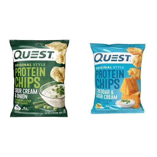 [BRSROAIKCMGRGYI4] Quest Nutrition Protein Chips, Sour Cream & Onion, High Protein, Low Carb, Pack of 12 & Protein Chips, Cheddar & Sour Cream, High Protein, Low Carb, 1.1 Ounce (Pack of 12)