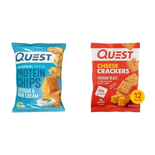 [BRSRAYIKDJ5B4YDK] Quest Protein Chips, Cheddar & Sour Cream (Pack of 12) and Quest Cheese Crackers, Cheddar Blast (12 Count)