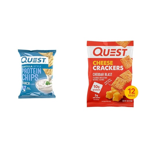 [BRSROAIKCUMGYCA6] Quest Nutrition Tortilla Style Protein Chips & Cheese Crackers, Cheddar Blast, High Protein, Low Carb, Made with Real Cheese, 12 Count (1.06 oz bags)