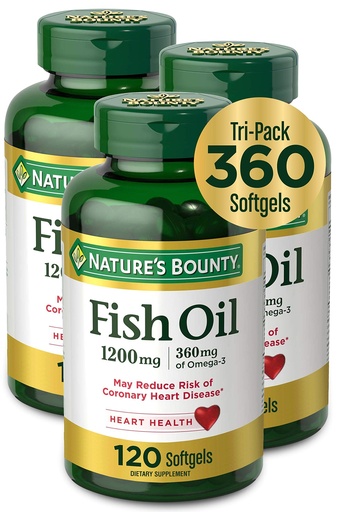 [BRSWIYYOAIDBGEL4] Nature’s Bounty Fish Oil, 1200mg, 360mg of Omega-3, 120 (3 Pack , 360 Total) Softgels 120 Softgels